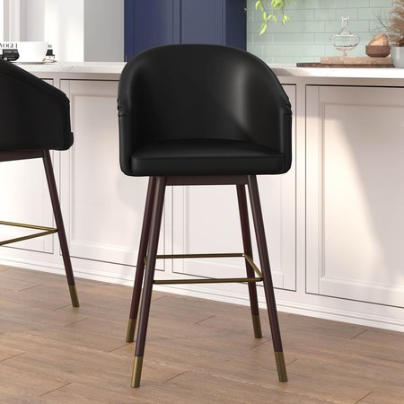FLASH FURNITURE 30" Black LeatherSoft Barstool with Wooden Legs AY-1928-30-BK-GG